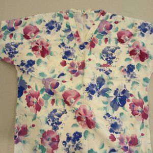 Medical scrubs scrub top size small floral print